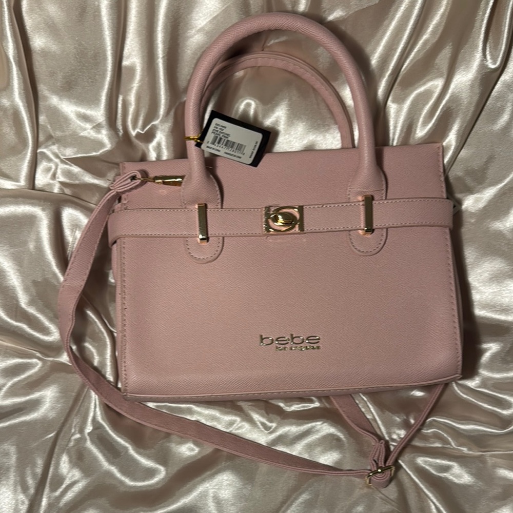Bebe Pink Satchel with Gold-Tone Hardware